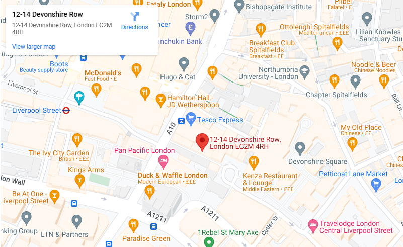 google map showing location of acupuncture near Liverpool Street with Oksana Kozak